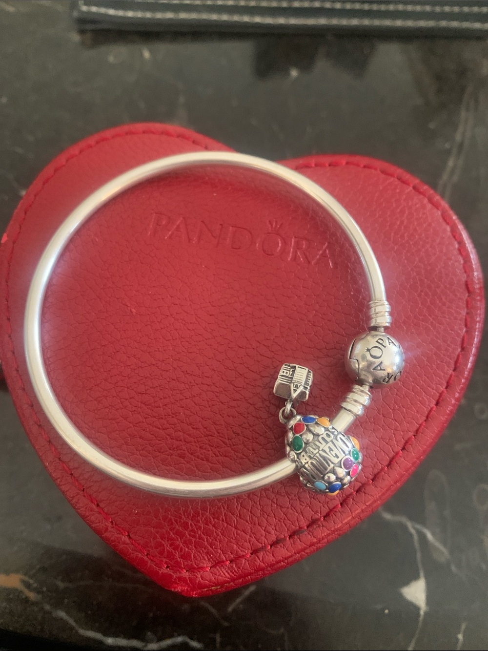 Pandora Sterling Silver Bangle with PIXAR Hot Air Balloon Charm